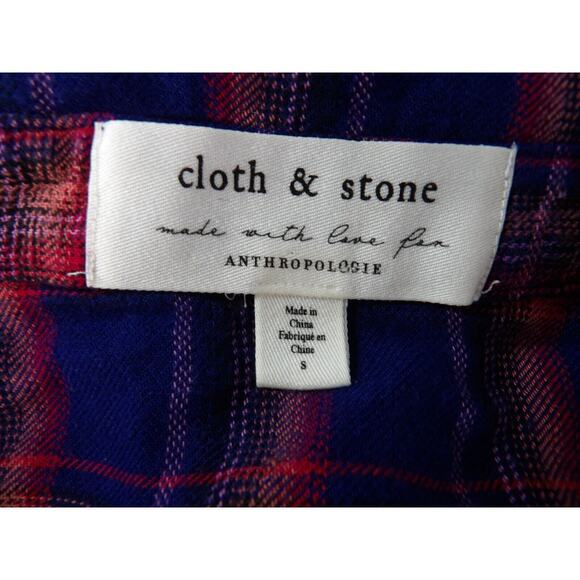 Cloth & Stone Small Plaid Button Up Shirt Anthro Blue Red Western Country - Picture 3 of 9